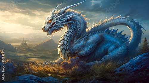 The Majestic White Dragon.  Generative AI.... © EwaStudio