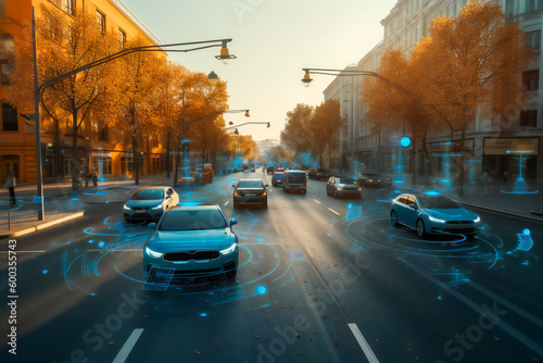 Autonomous Car Sensor System Concept for Vehicle Safety. Generative AI photo