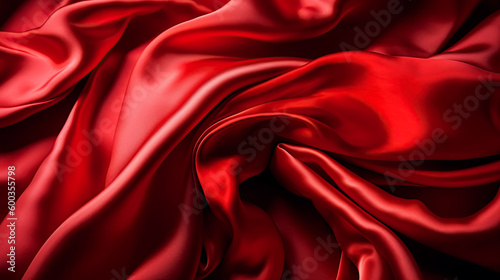 red fabric silk background with pleats. Texture of satin cloth. Generative AI