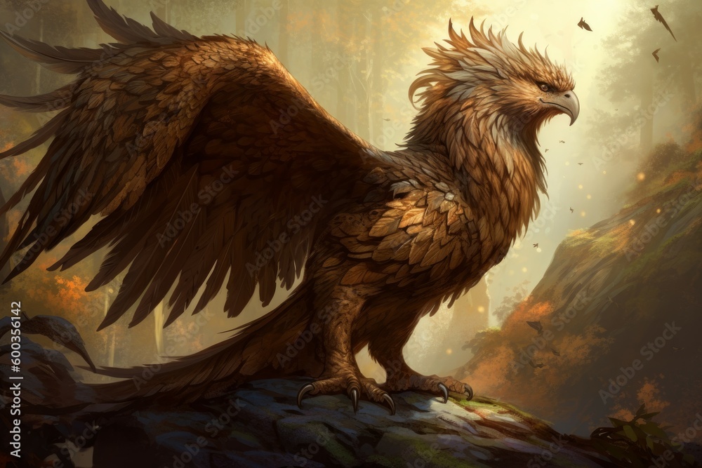 Fototapeta premium Legendary griffon on rock. Generate Ai