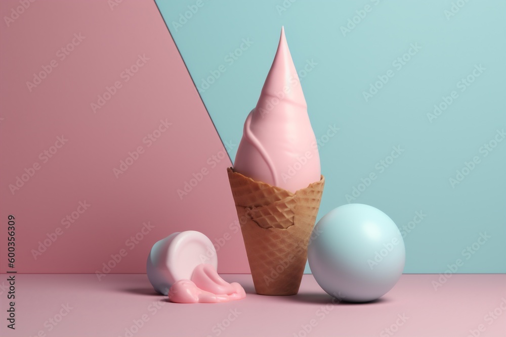 dessert summer concept ice cream cloud cream ice art pink blue. Generative AI.