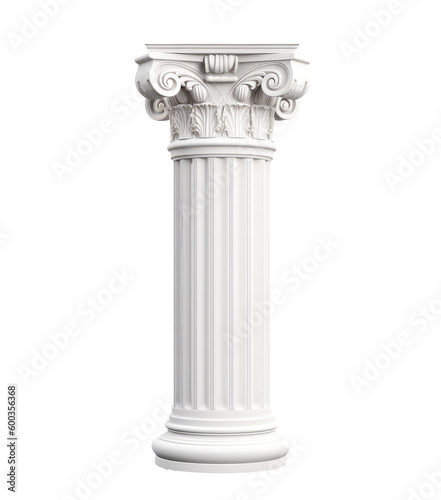 Architectural white column Ionic order isolated on transparent png background. Generative ai