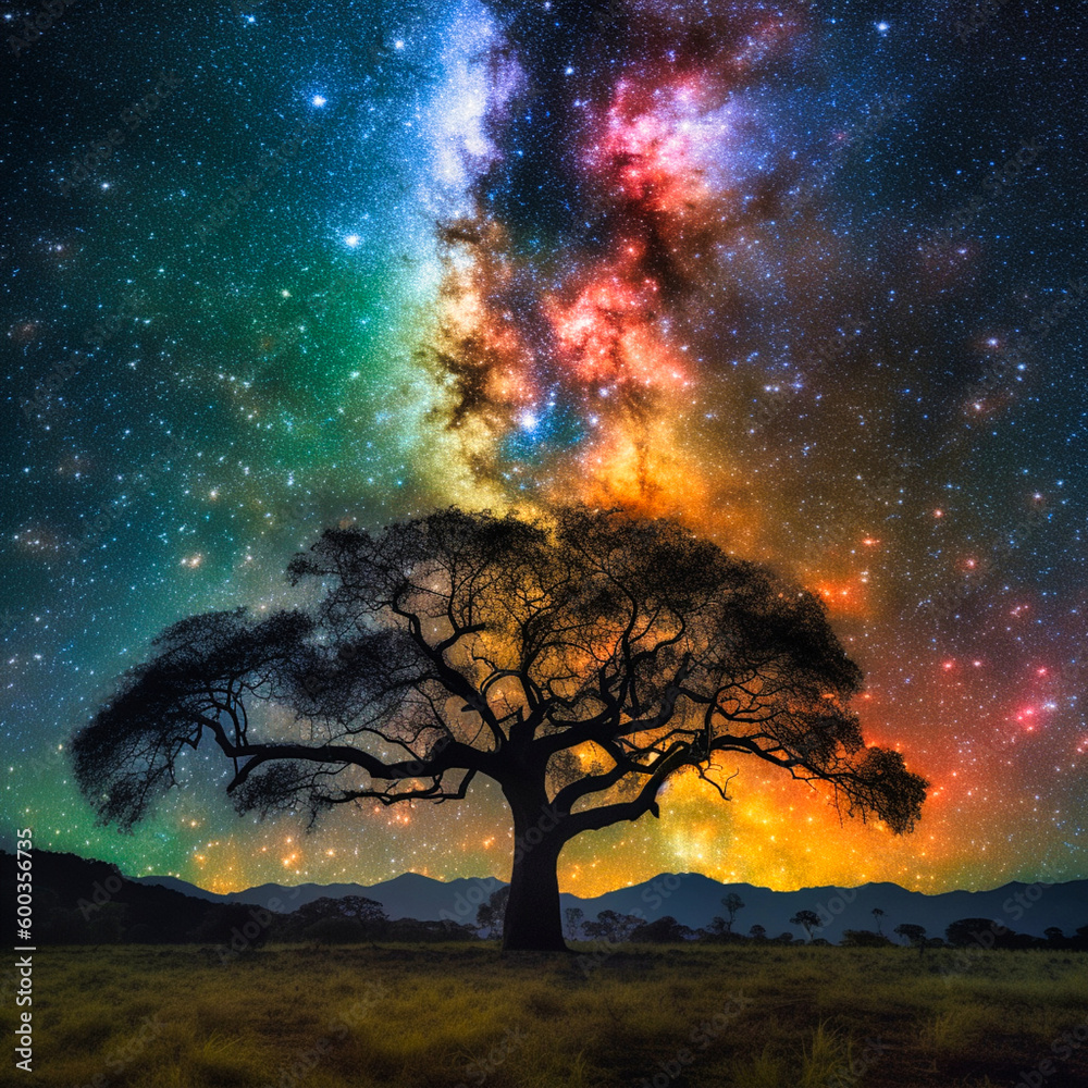 Silhouette der Nacht: Galaxie und ein leuchtender Himmel Silhouette der Nacht: Galaxie und ein leuchtender Himmel
