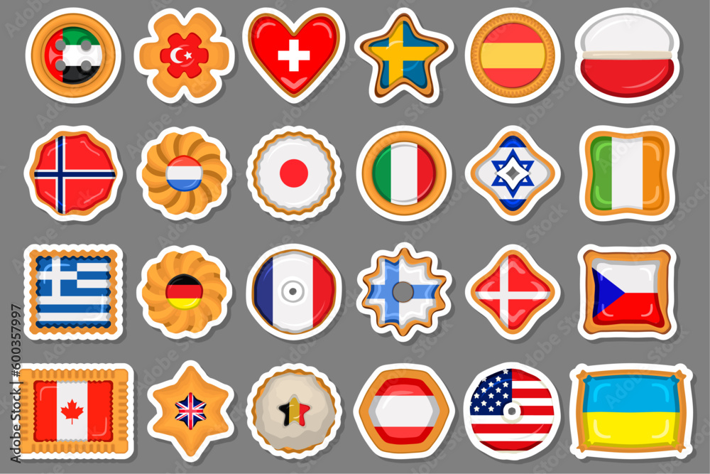 Set homemade cookie with flag country world in tasty biscuit Set homemade cookie with flag country world in tasty biscuit