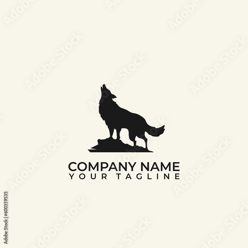 Black alpha male lone wolf with full moon silhouette. Wolf logo vector template. 