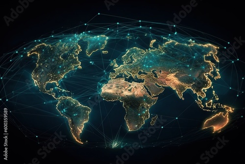 World map and global social networks, generative AI.
