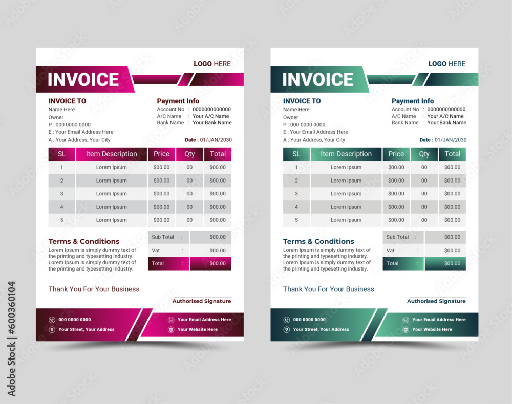 Vector professional and modern invoice template design.