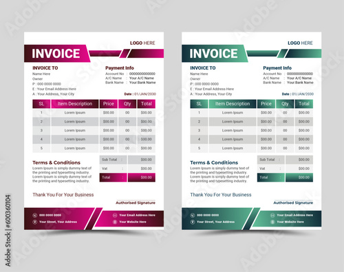 Vector professional and modern invoice template design.