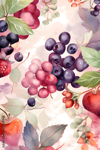 Watercolor summer berries. Generative AI © Anna Lurye