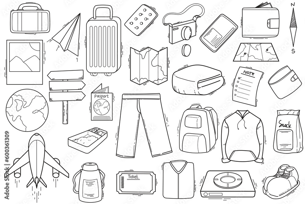 Obraz premium Set of hand-drawn doodle illustrations of travel