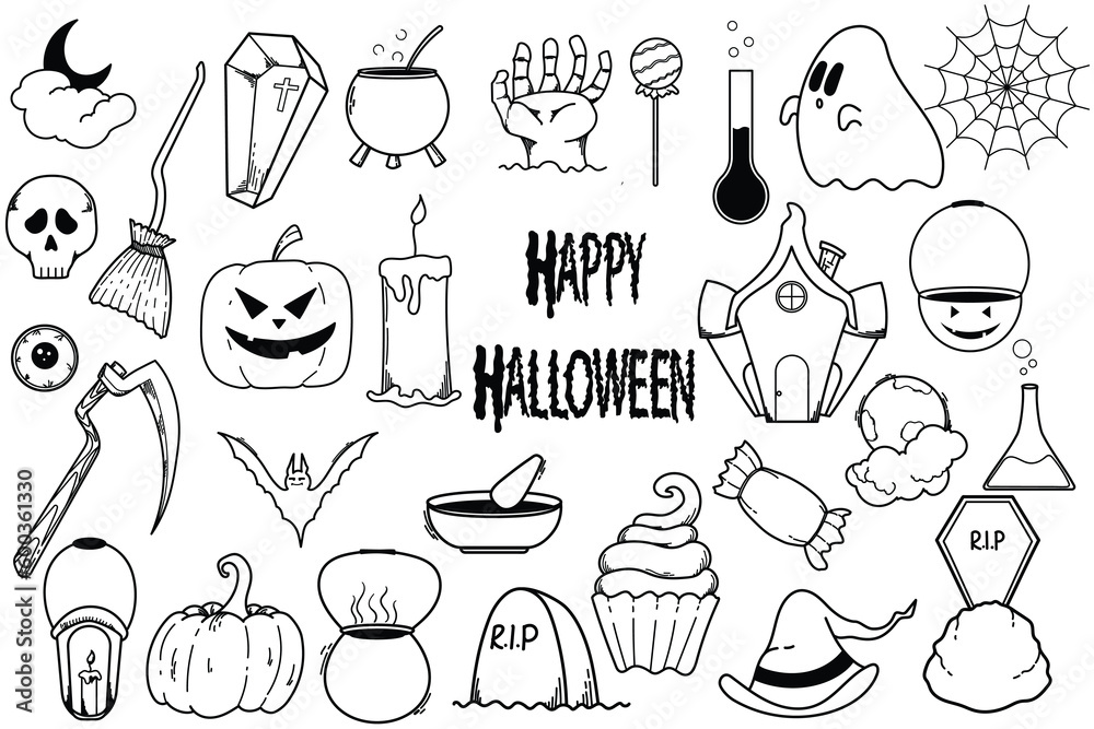 Fototapeta premium Set of hand-drawn doodle illustrations happy halloween