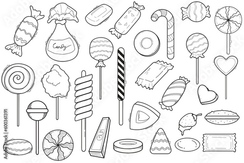 Set of hand-drawn doodle illustrations candy’s