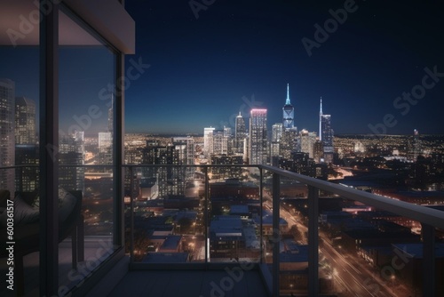 Glimpse of Nashville s downtown skyline from high rise with mockup wall. Expensive real estate  night view  3D rendering. Generative AI