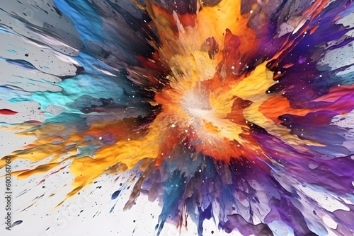 abstract paint art exploded from the center of the picture. Clean clear background. Futuristic style with some texture