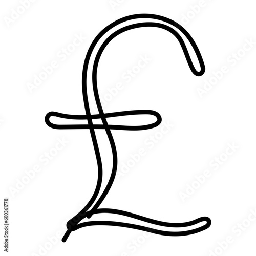 Continuous line drawing of sterling pound symbol. Line art of sterling pound coin sign.