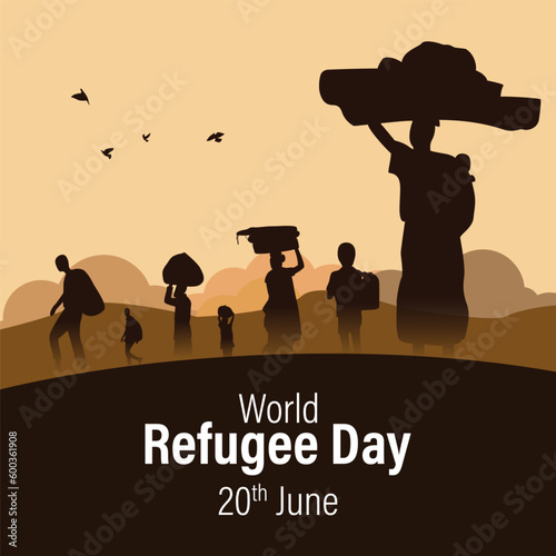 Vector illustration of World Refugee Day 20 June social media feed story mockup template