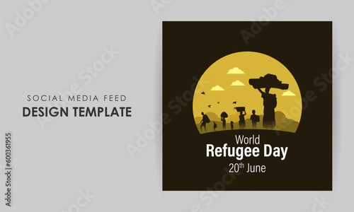 Vector illustration of World Refugee Day 20 June social media feed story mockup template