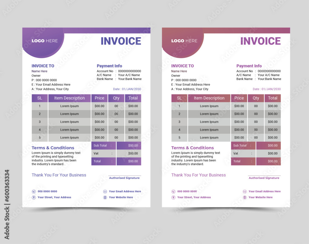 Vector professional and modern invoice template design.