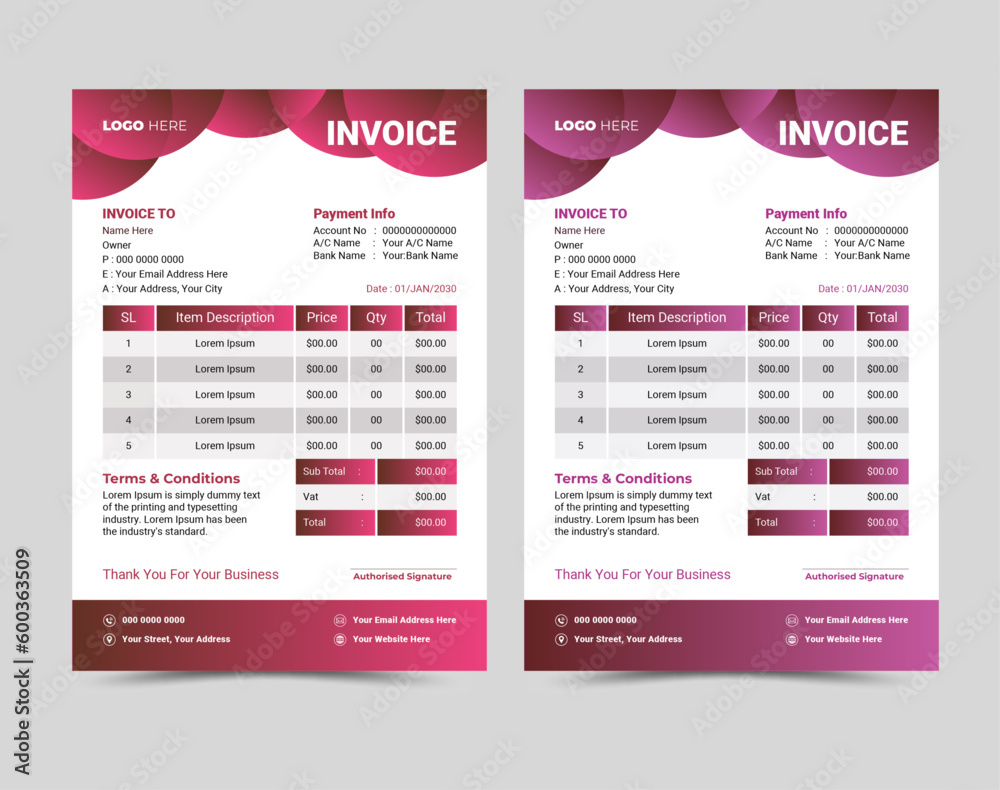 Vector professional and modern invoice template design. Vector professional and modern invoice template design.