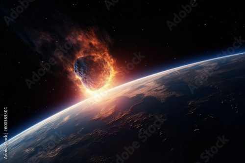 Meteors hit earth impact. Generate Ai © nsit0108