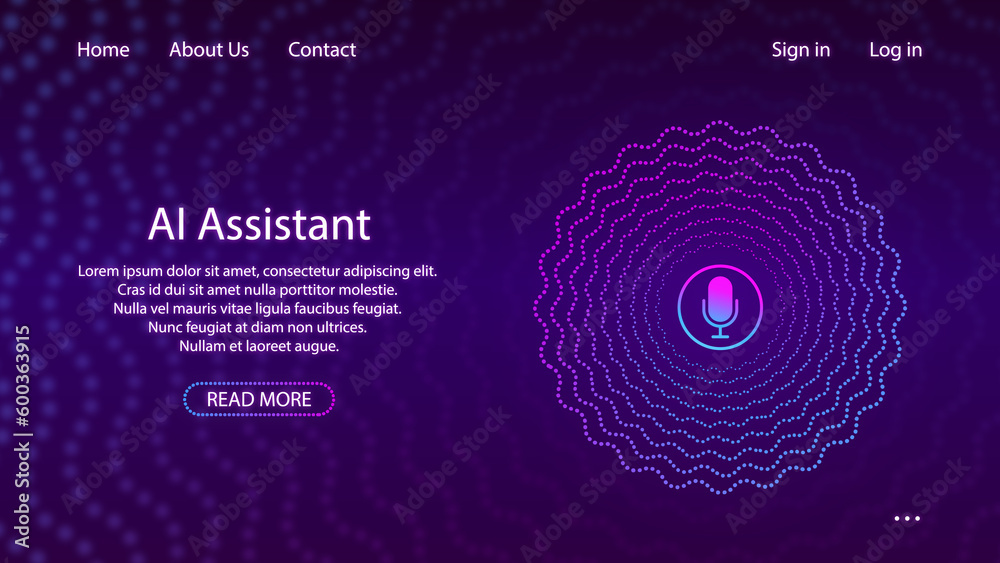 Artificial intelligence concept. Banner for web site or mobile app. Landing page with ai personal voice assistant. illustration. Artificial intelligence concept. Banner for web site or mobile app. Landing page with ai personal voice assistant. illustration.
