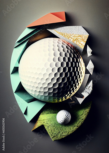 Golf sport ball collage art graphic poster for tournament, illustration generative AI