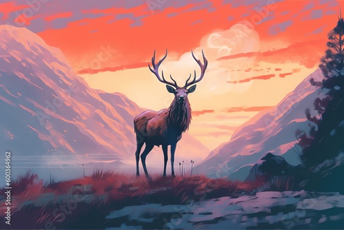 Deer on the mountain landscape illustration © fledermausstudio