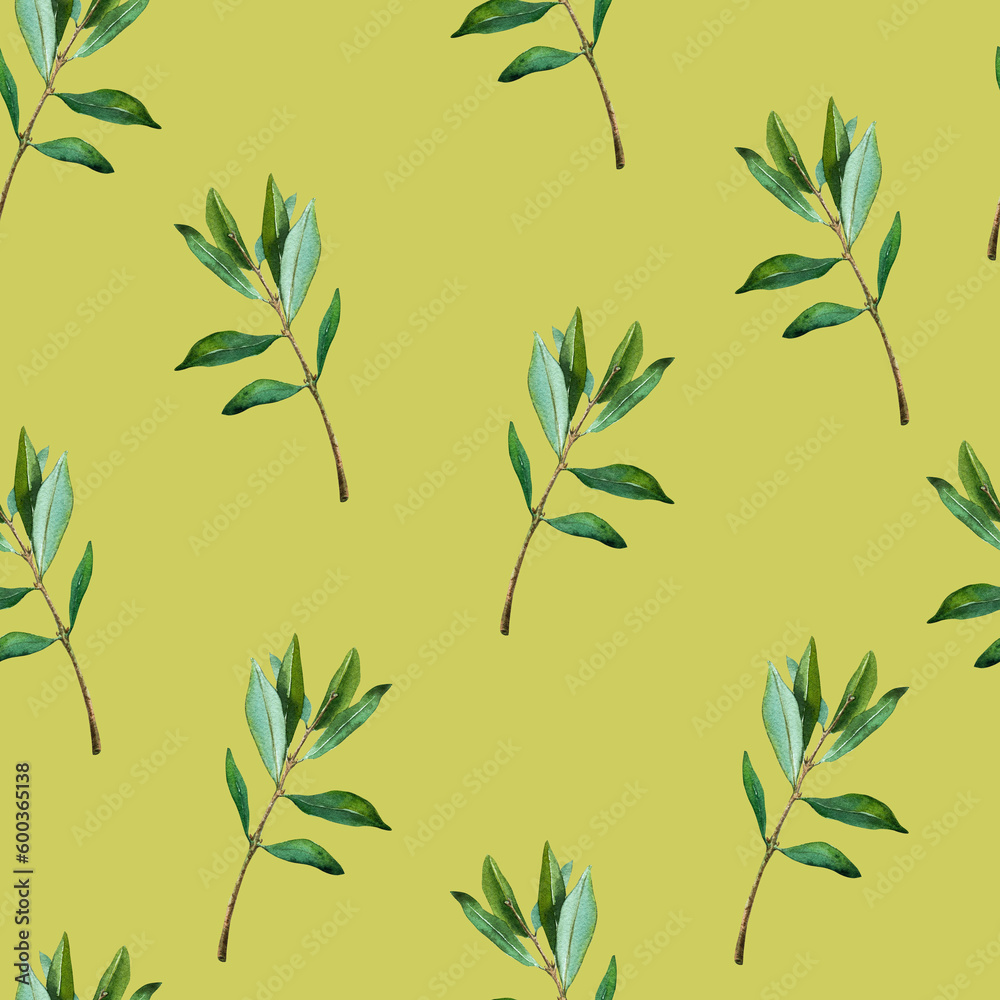 Naklejka premium Olive leaves, watercolor illustrations, seamless pattern, digital paper, floral, textile, print 