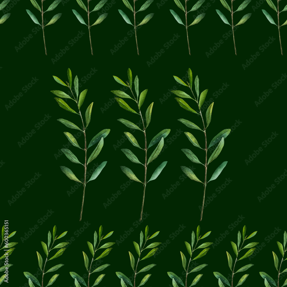 Fototapeta premium Olive leaves, watercolor illustrations, seamless pattern, digital paper, floral, textile, print 