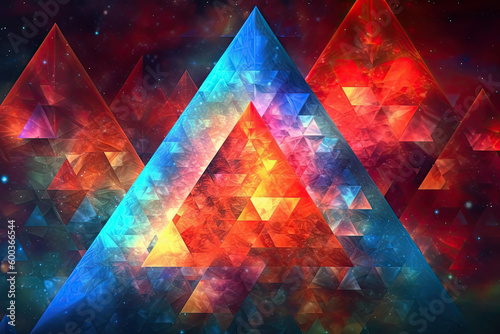 Abstract Epic Fractal Triangle Background with Glowing Aura, Generative AI