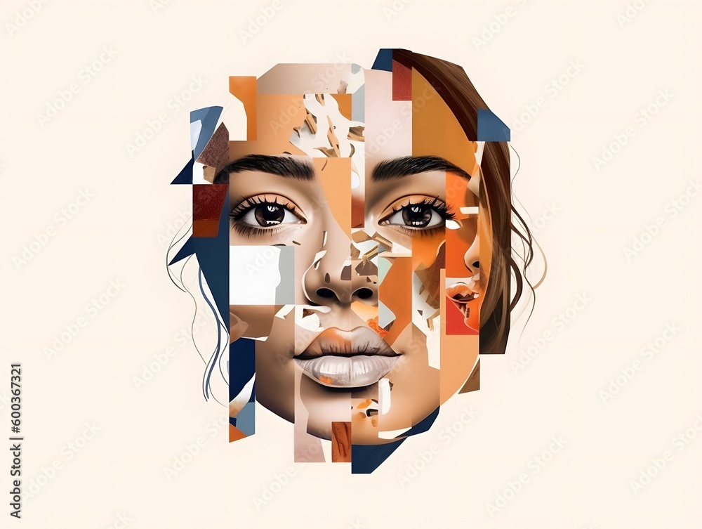 Plain Face Races Contemporary art collage. Modern design. Female face made from ...