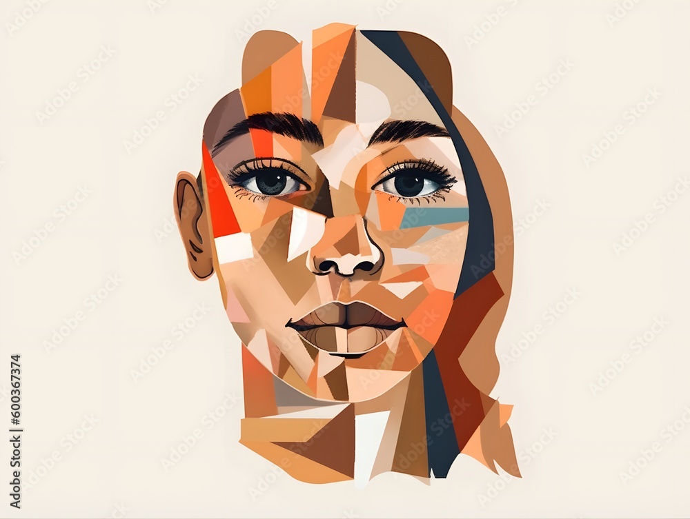 Plain Face Races Contemporary art collage. Modern design. Female face made from ...