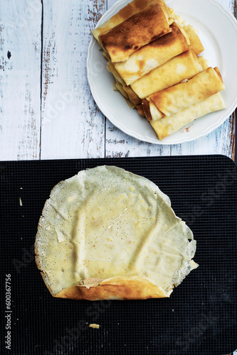 Polish traditional vegetarian krokiety snack served for breakfast. Croquet are filled with meet, fried in oil, and served as an appetizer, side dish, or dinner photo