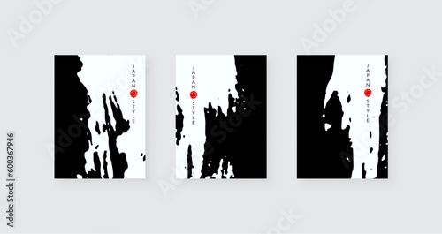 Black ink brush stroke on white background. Japanese style. Vector illustration with grunge stains.