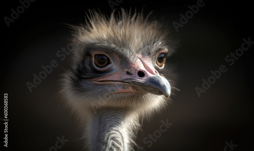 Ostrich head macro portrait. Generative AI