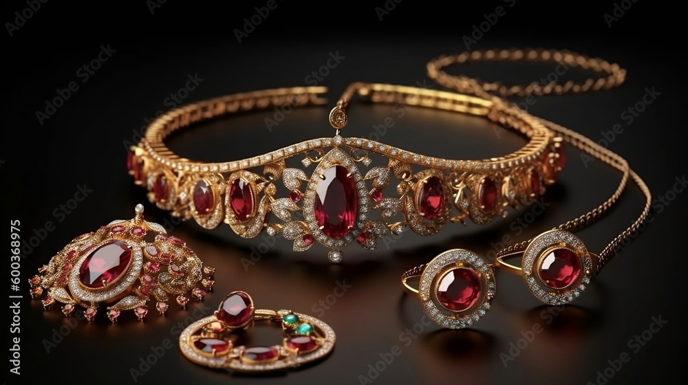 This is a set of women's jewelry that includes a necklace, earrings, and bracelet, designed to enhance both beauty and accessorizing. Generative AI This is a set of women's jewelry that includes a necklace, earrings, and bracelet, designed to enhance both beauty and accessorizing. Generative AI