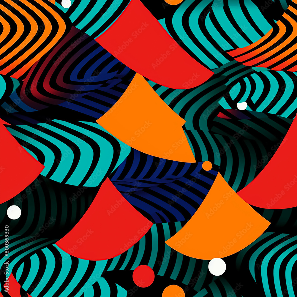 Fototapeta premium A colorful background with a pattern of shapes and colors. seamless pattern. Abstract textile, geometric flat color. illustration. Generative AI
