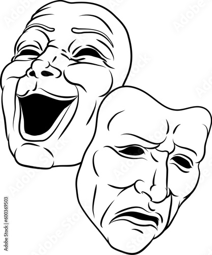 Theater or theatre drama comedy and tragedy masks illustration