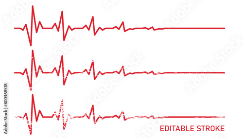 Foto Editable retro stroke heart diagram set, descending, red EKG, cardiogram, heartbeat line vector design to use in healthcare, healthy lifestyle, medical laboratory, cardiology project