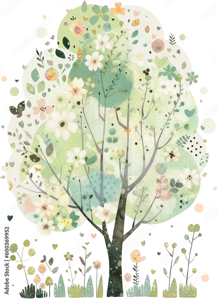 creative cute tree watercolor isolated