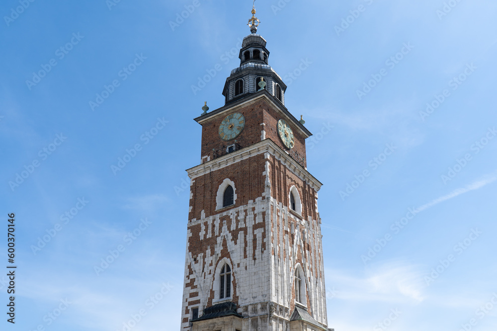 Town Hall Tower in Krakow, Poland. Wieża Ratuszowa Kraków on the Main Market Square, in the Old Town district of Cracow.