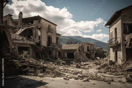 Devastated homes after earthquake in Amatrice, Italy (2016). Generative AI photo