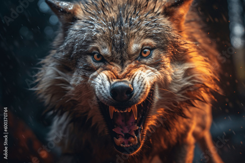 angry gray wolf portrait generative ai