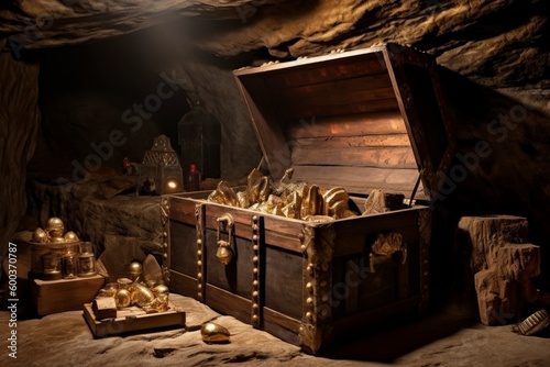 Pirate chest cave money. Generate Ai