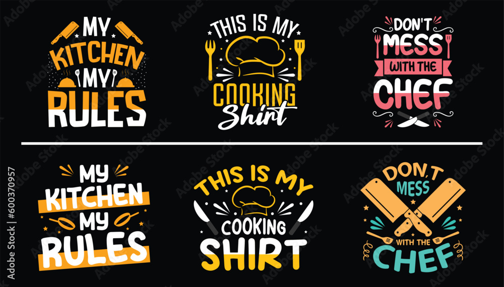 Chef Cooking Typography t-shirt design, Cooking set t-shirt bundle design, 