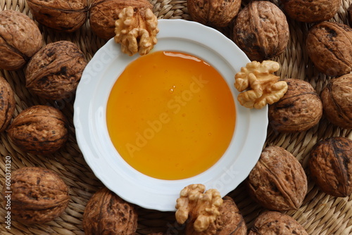 Close up walnut and honey