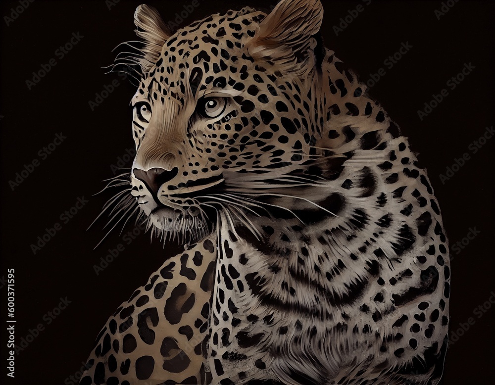Obraz premium Close-up leopard portrait on dark background. Generative AI