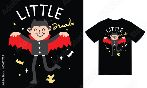 Cute dracula illustration with tshirt design premium vector