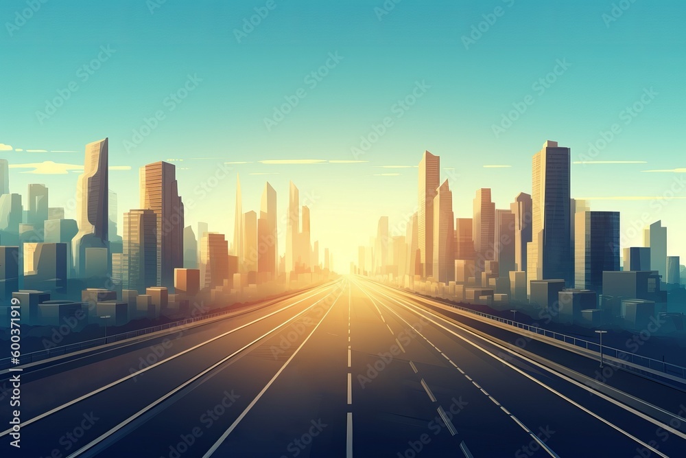 Sunset road highway. Generate Ai