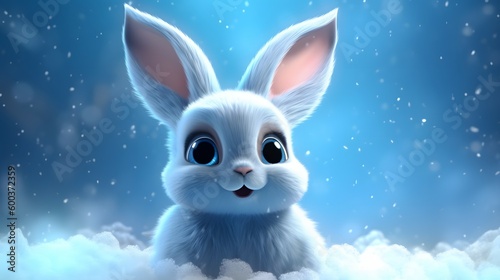 A cute white rabbit in winter. Generative AI